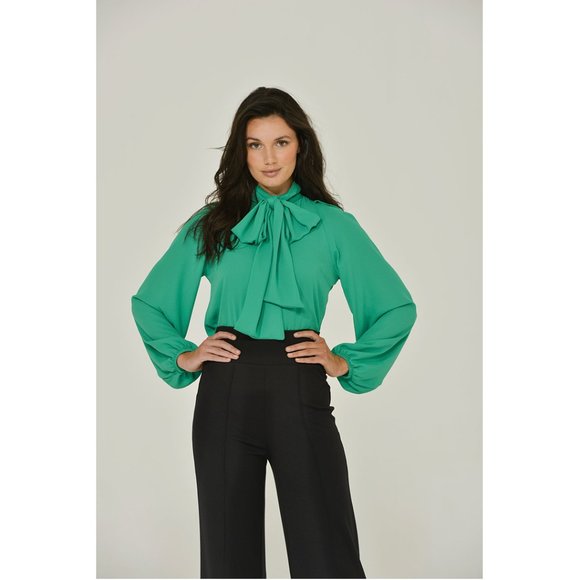 Long Sleeve Mandarin  Blouse w/ Removable Bow | Keyhole Blouse | NWT - Picture 4 of 8